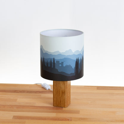 Forest Landscape Print ~ Blue, Oak Table Lamp