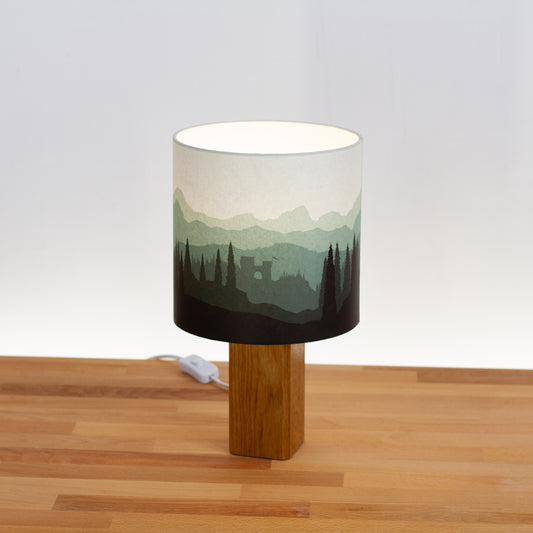 Forest Landscape Print ~ Green, Oak Table Lamp