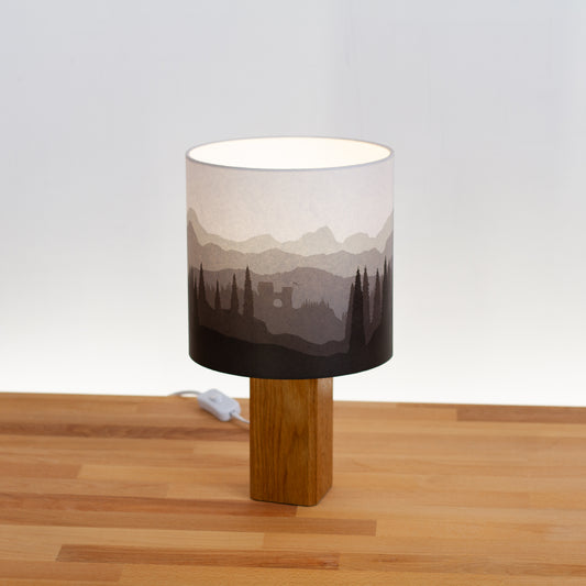 Forest Landscape Print ~ Grey , Oak Table Lamp