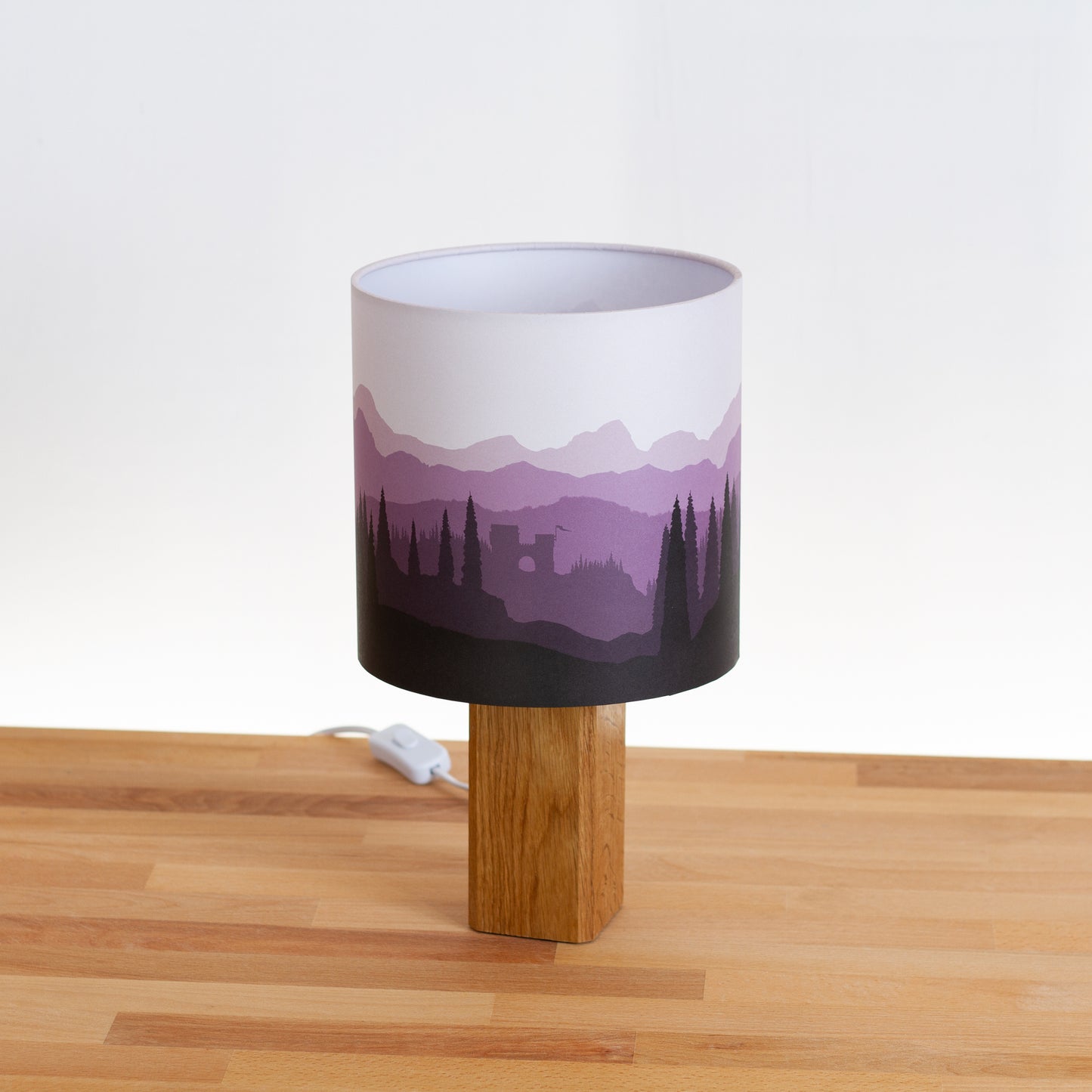 Forest Landscape Print ~ Purple, Oak Table Lamp