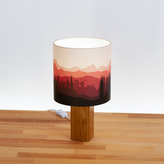 Forest Landscape Print ~ Red, Oak Table Lamp