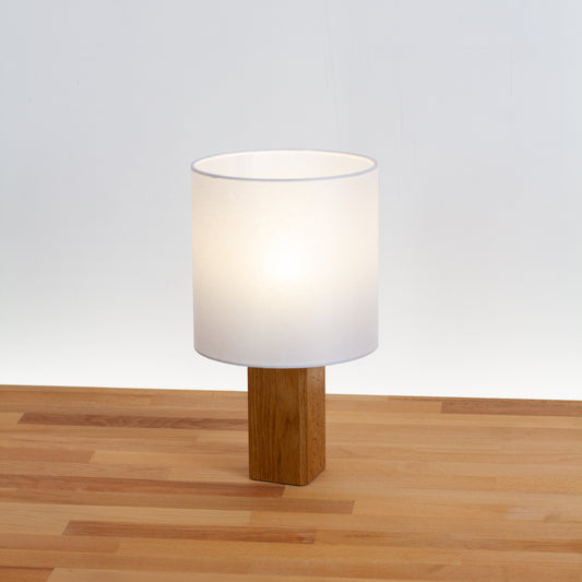 Square Oak Table Lamp with 20cm Drum Lamp Shade P47 ~ White Non Woven Fabric