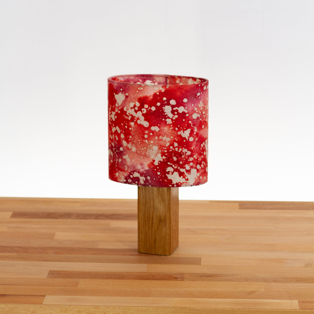 Square Oak Table Lamp with 20x20cm Oval Lamp Shade B115 Batik Salt Lake