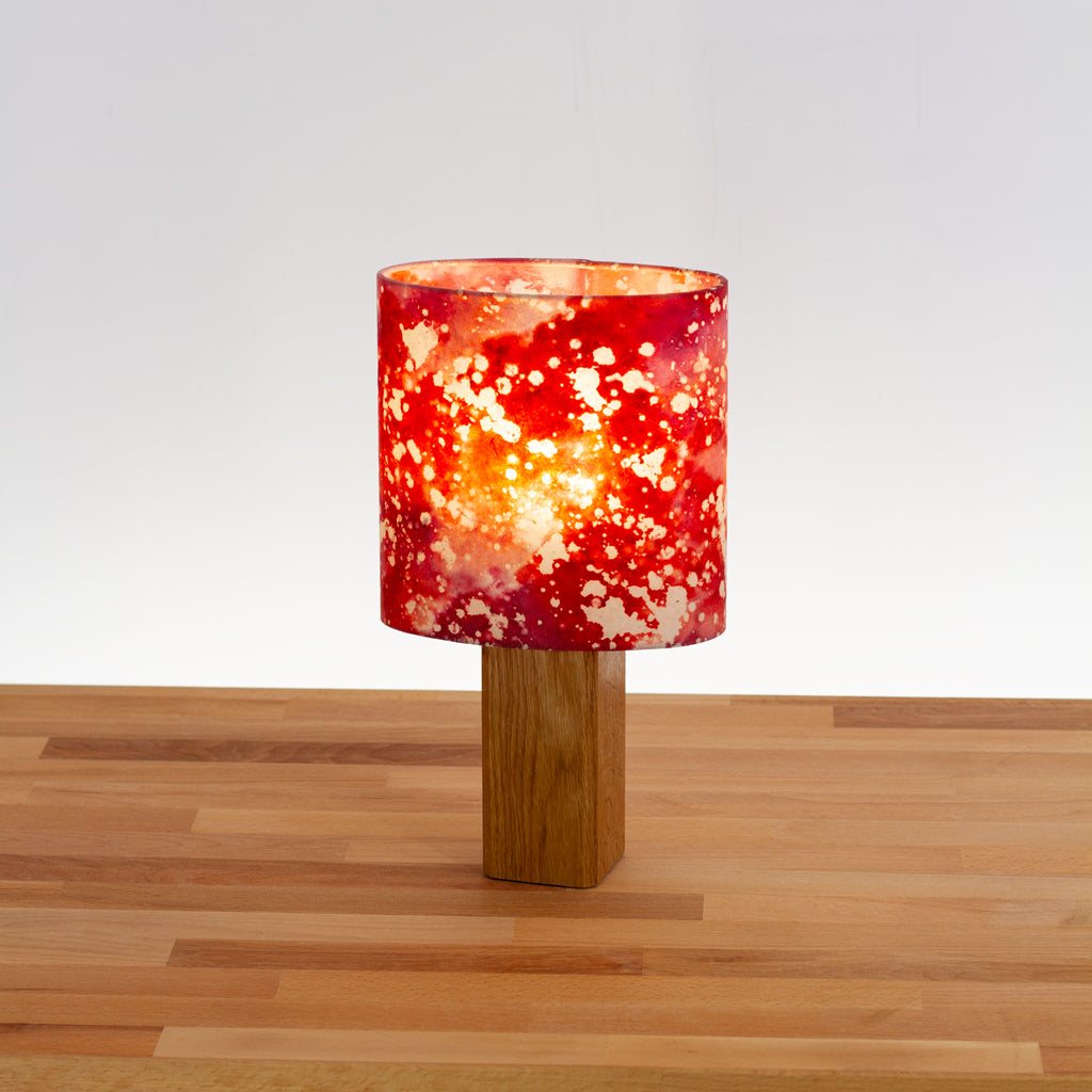 Square Oak Table Lamp with 20x20cm Oval Lamp Shade B115 Batik Salt Lake