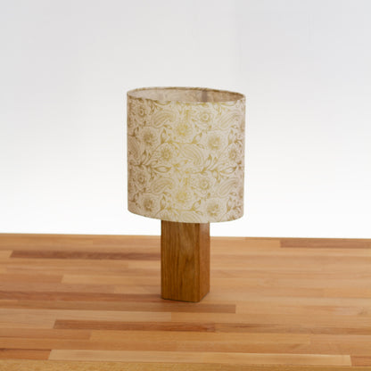 Square Oak Lamp Base with Oval Lampshade in P69 - Garden Gold on Natural