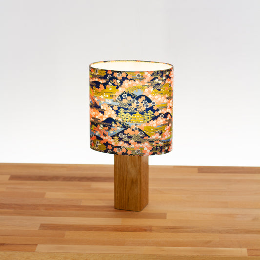 Square Oak Lamp Base with Oval Lampshade in W06 - Kyoto
