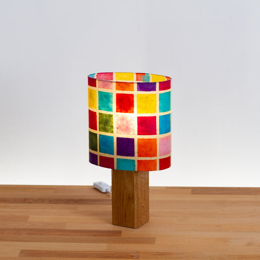 Square Oak Table Lamp with 20x20cm Oval Lamp Shade P01