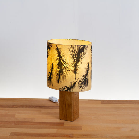 Square Oak Table Lamp with 20cm Oval Lamp Shade B102 - Black Feathers