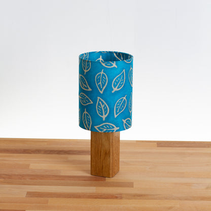Square Oak Table Lamp with 15cm Drum Lamp Shade B125 ~ Batik Leaf Teal