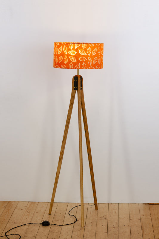 Oak Tripod Floor Lamp - B123 ~ Batik Leaf Orange