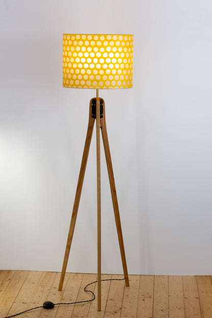 Oak Tripod Floor Lamp  - P86 ~ Batik Dots on Yellow