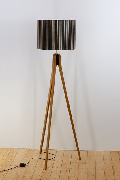 Oak Tripod Floor Lamp - P08 - Batik Stripes Grey