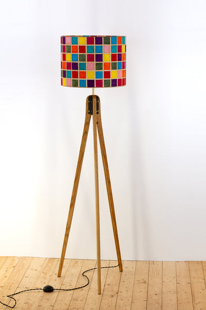 Oak Tripod Floor Lamp - P01 - Batik Multi Square