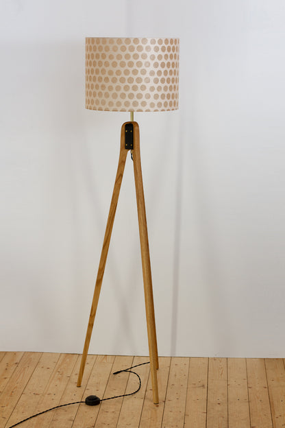 Oak Tripod Floor Lamp  - P85 ~ Batik Dots on Natural
