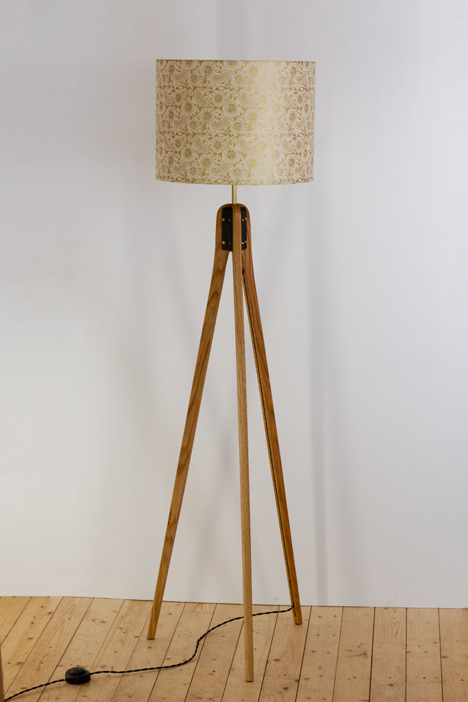 Oak Tripod Floor Lamp - P69 - Garden Gold on Natural