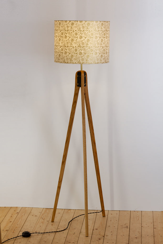 Oak Tripod Floor Lamp - P69 - Garden Gold on Natural