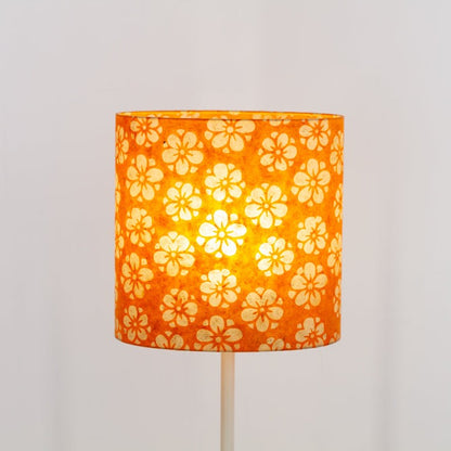 Oval Lamp Shade - P94 - Batik Star Flower on Orange, 30cm(w) x 30cm(h) x 22cm(d)