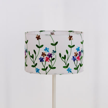 Oval Lamp Shade - P43 - Embroidered Flowers on White, 30cm(w) x 20cm(h) x 22cm(d)