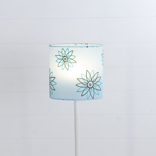 Oval Lamp Shade - P45 ~ Embroidered Aqua, 20cm(w) x 20cm(h) x 13cm(d)