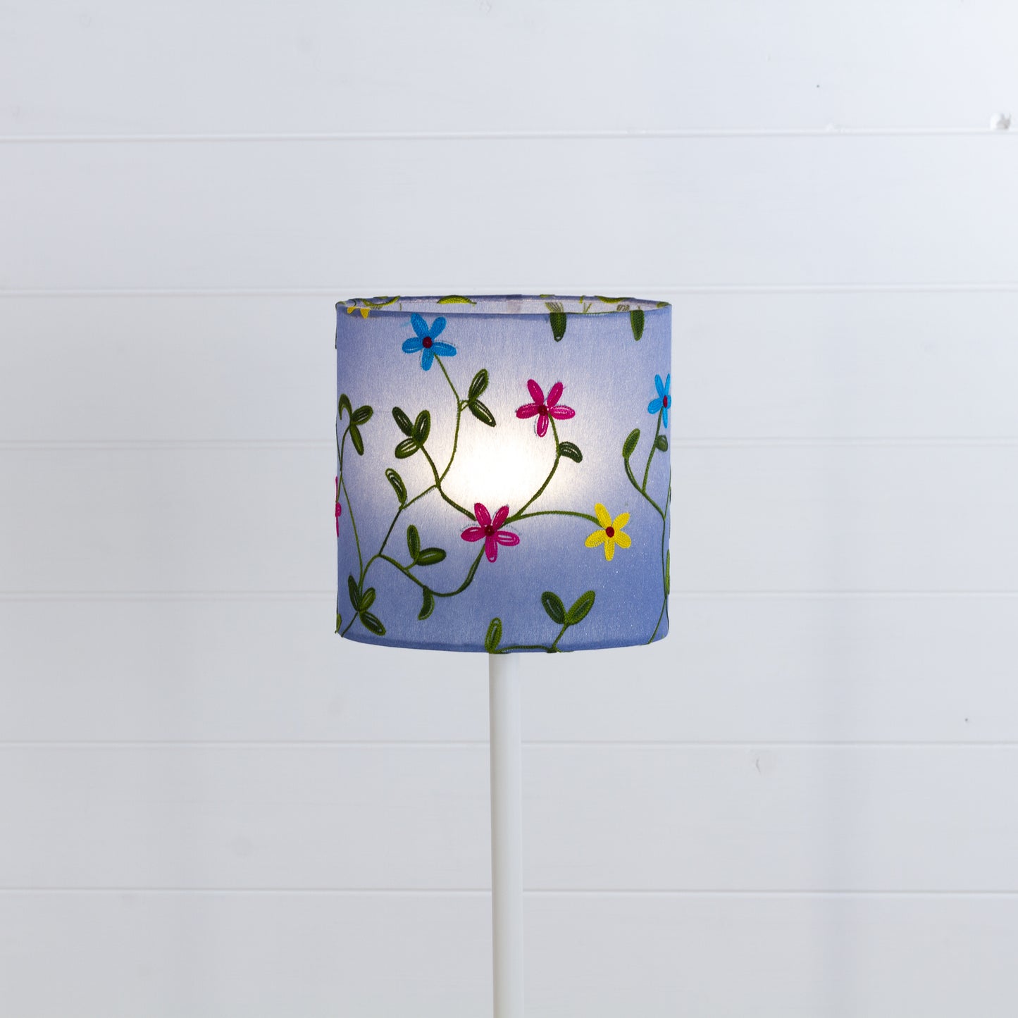 Oval Lamp Shade - P46 ~ Embroidered Evening Blue, 20cm(w) x 20cm(h) x 13cm(d)