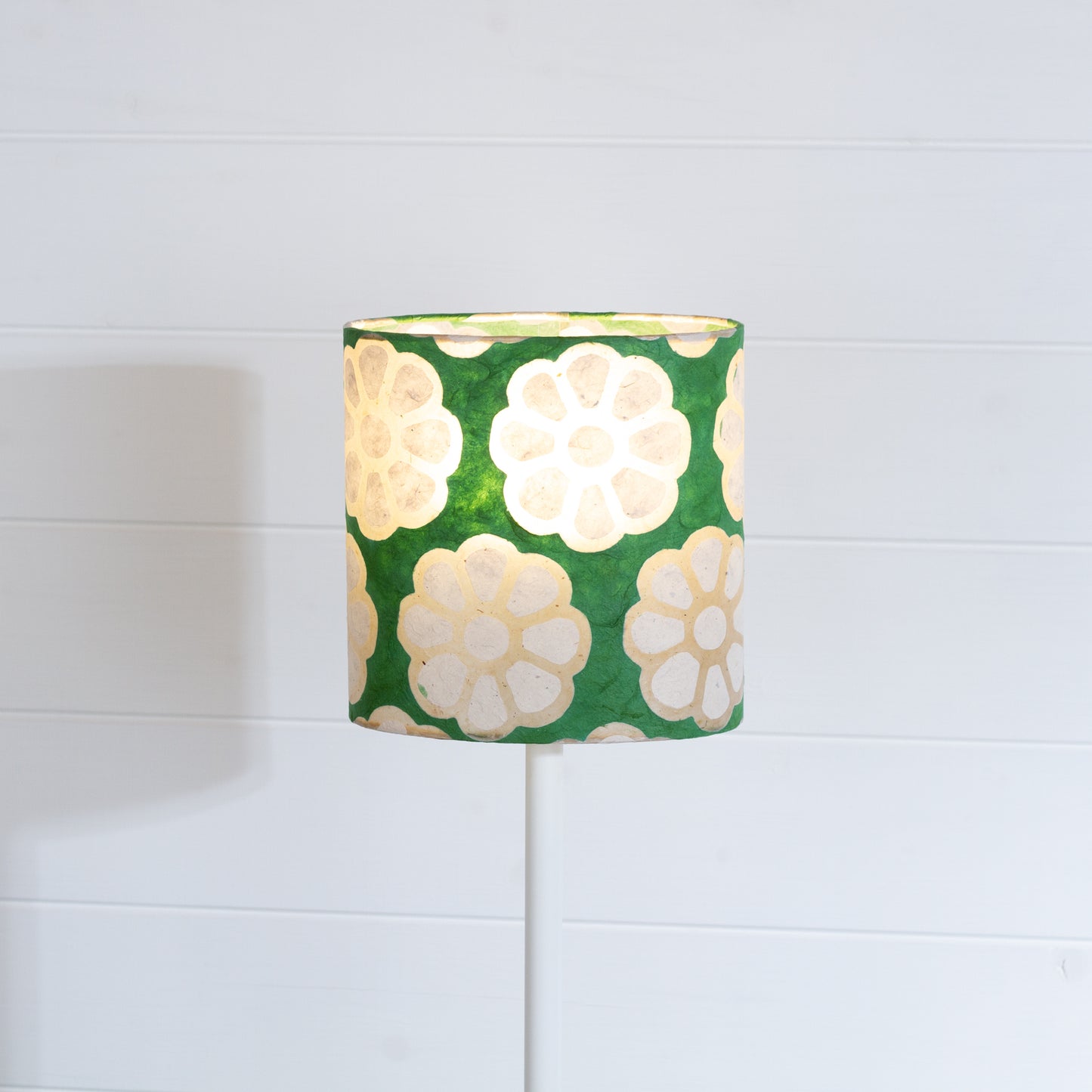 Oval Lamp Shade - B127 ~ Batik Big Flower Green, 20cm(w) x 20cm(h) x 13cm(d)