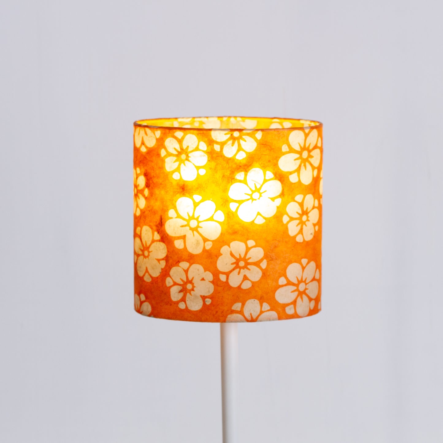 Oval Lamp Shade - P94 - Batik Star Flower on Orange, 20cm(w) x 20cm(h) x 13cm(d)