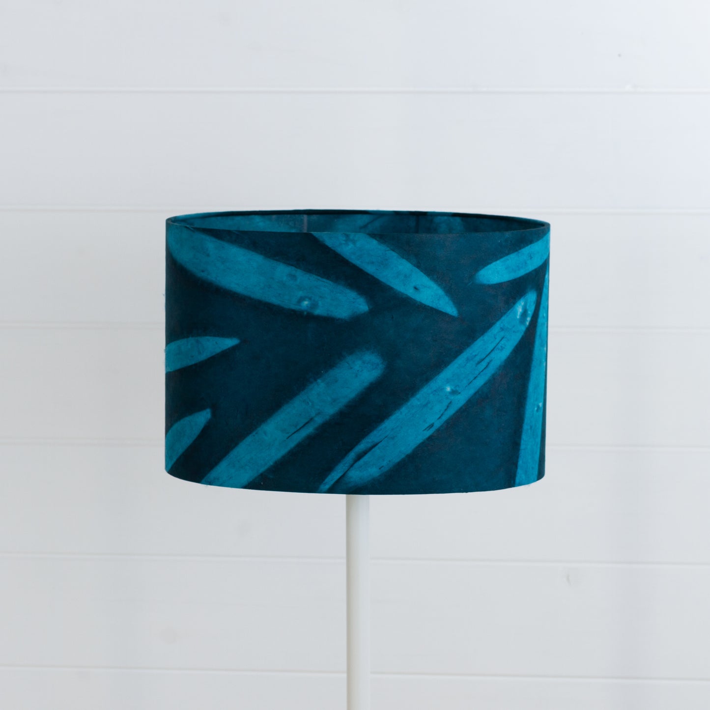 Oval Lamp Shade - P99 - Resistance Dyed Teal Bamboo, 30cm(w) x 20cm(h) x 22cm(d)