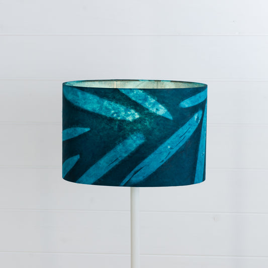 Oval Lamp Shade - P99 - Resistance Dyed Teal Bamboo, 30cm(w) x 20cm(h) x 22cm(d)