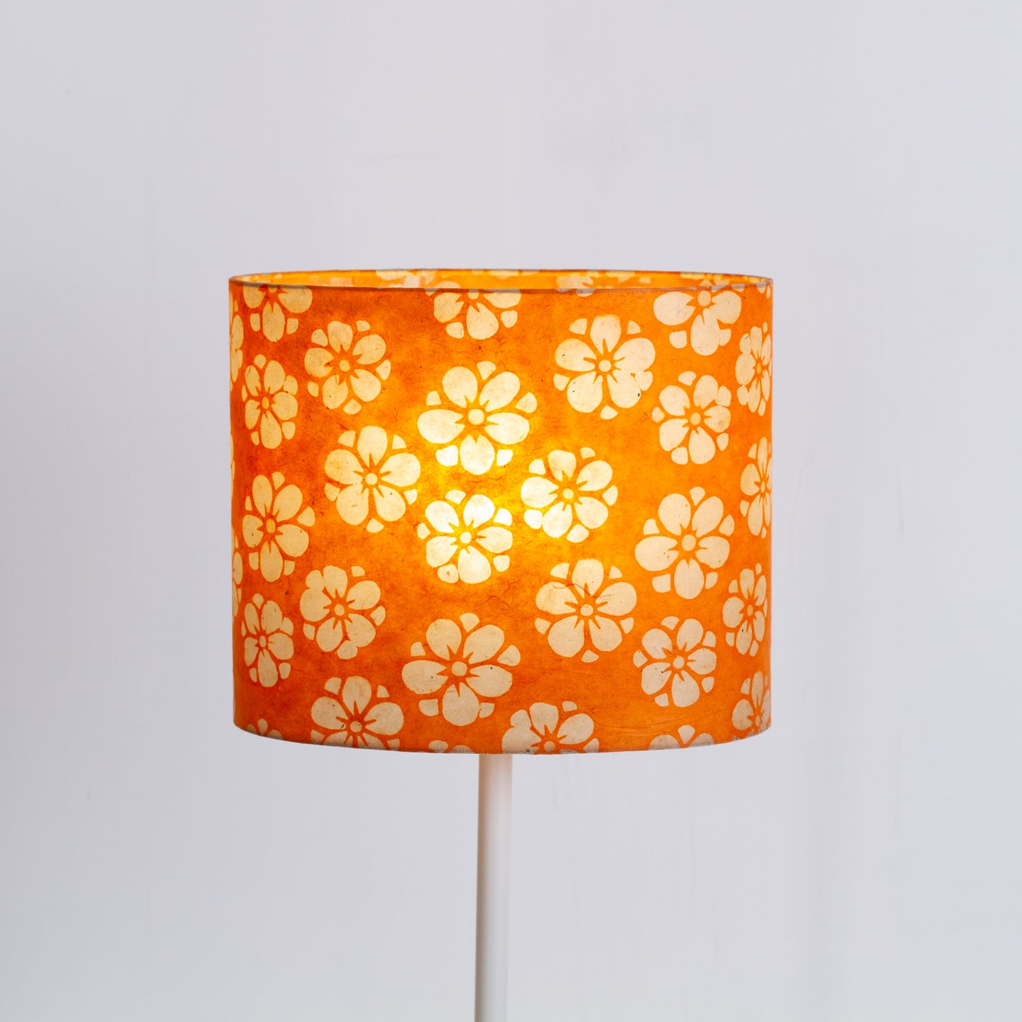 Oval Lamp Shade - P94 - Batik Star Flower on Orange, 30cm(w) x 25cm(h) x 22cm(d)