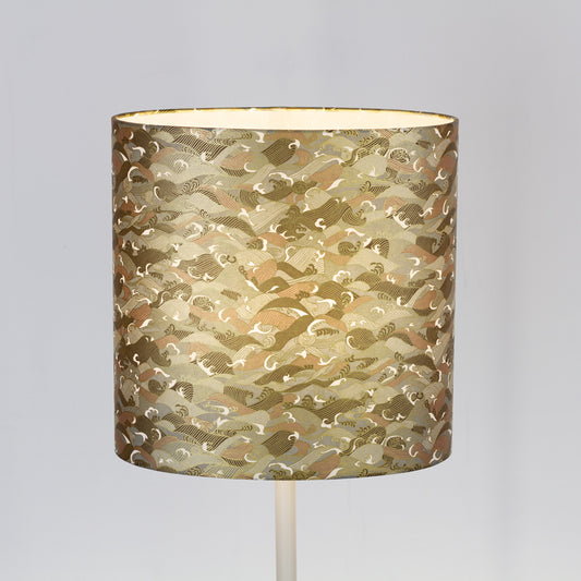 Oval Lamp Shade - W03 ~ Gold Waves on Greys, 30cm(w) x 30cm(h) x 22cm(d)