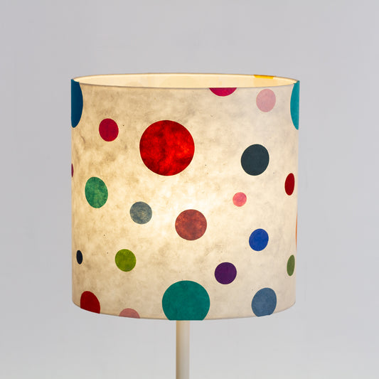 Oval Lamp Shade - P39 - Polka Dots on Natural Lokta, 30cm(w) x 30cm(h) x 22cm(d)