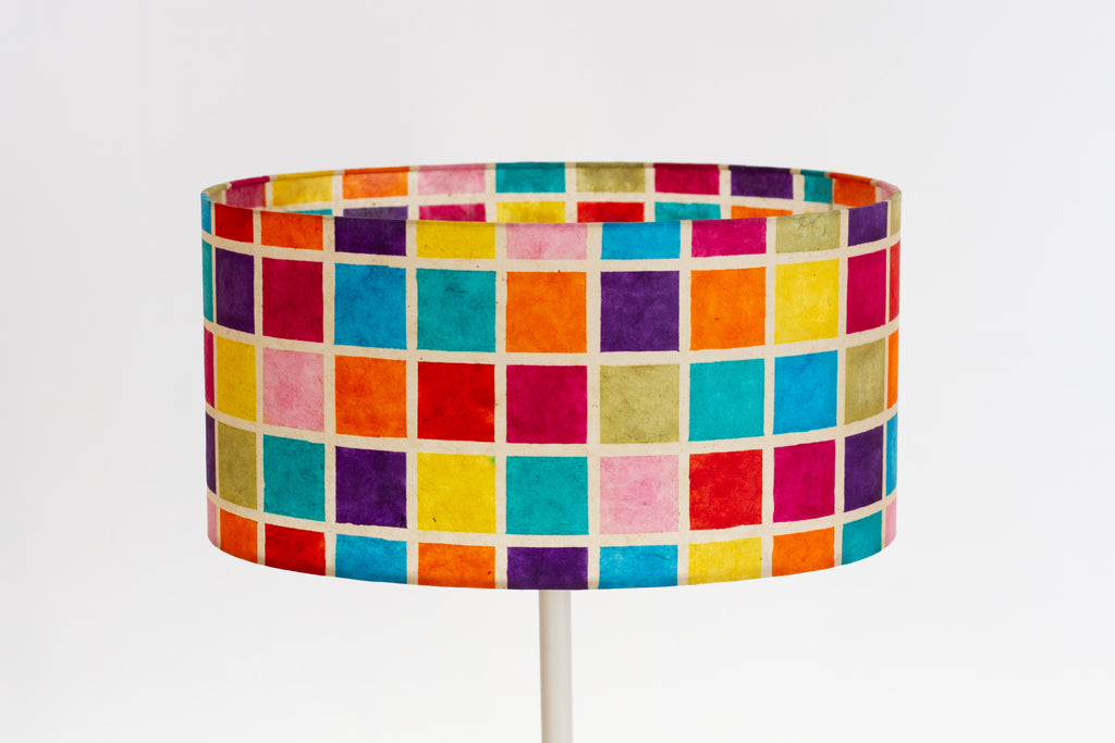 Oval Lamp Shade - P01 - Batik Multi Square, 40cm(w) x 20cm(h) x 30cm(d)