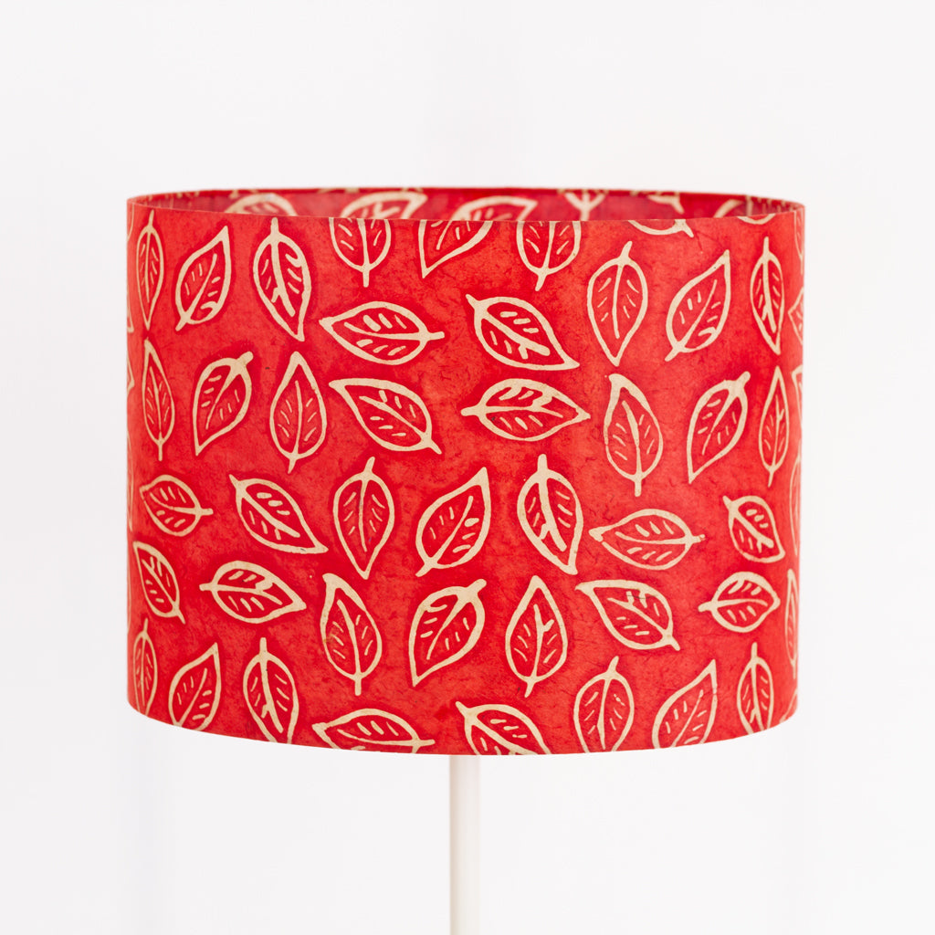 Oval Lamp Shade - P30 - Batik Leaf on Red, 40cm(w) x 30cm(h) x 30cm(d)
