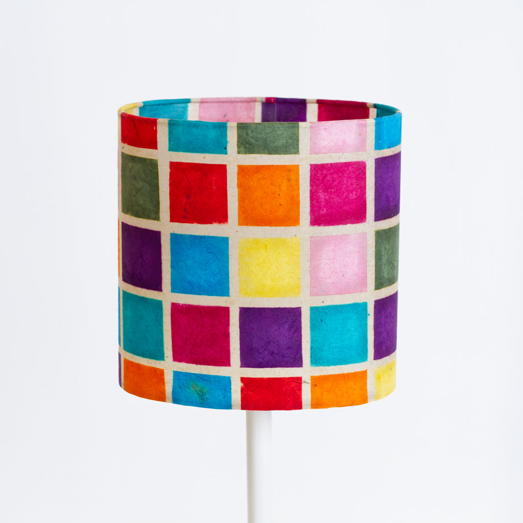 Oval Lamp Shade - P01 - Batik Multi Square, 20cm(w) x 20cm(h) x 13cm(d)