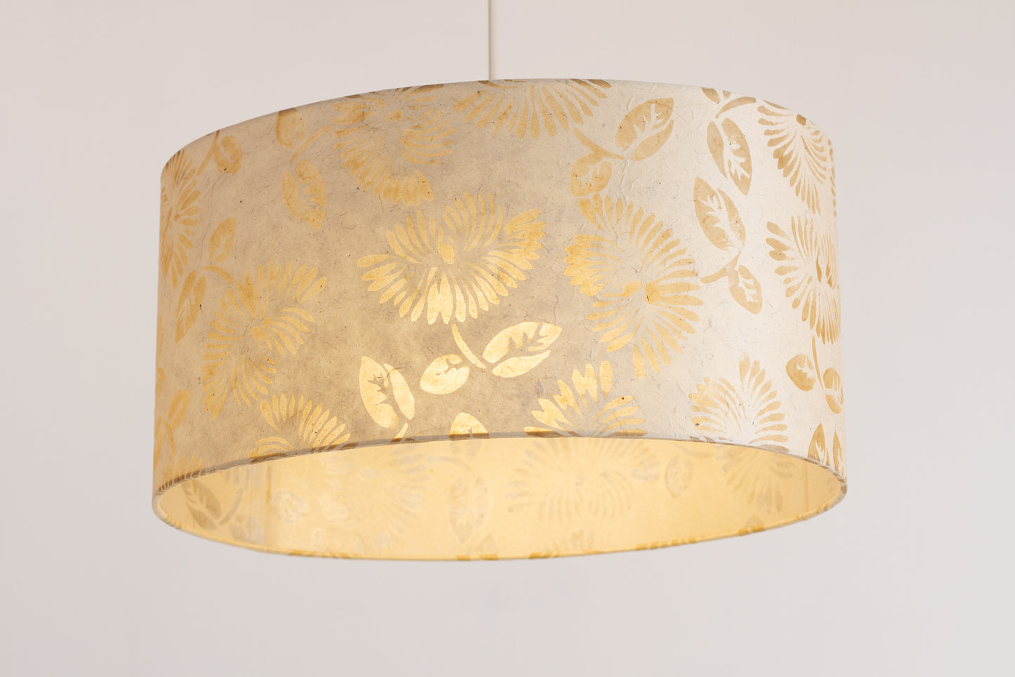 Oval Lamp Shade - P09 - Batik Peony on Natural, 40cm(w) x 20cm(h) x 30cm(d)