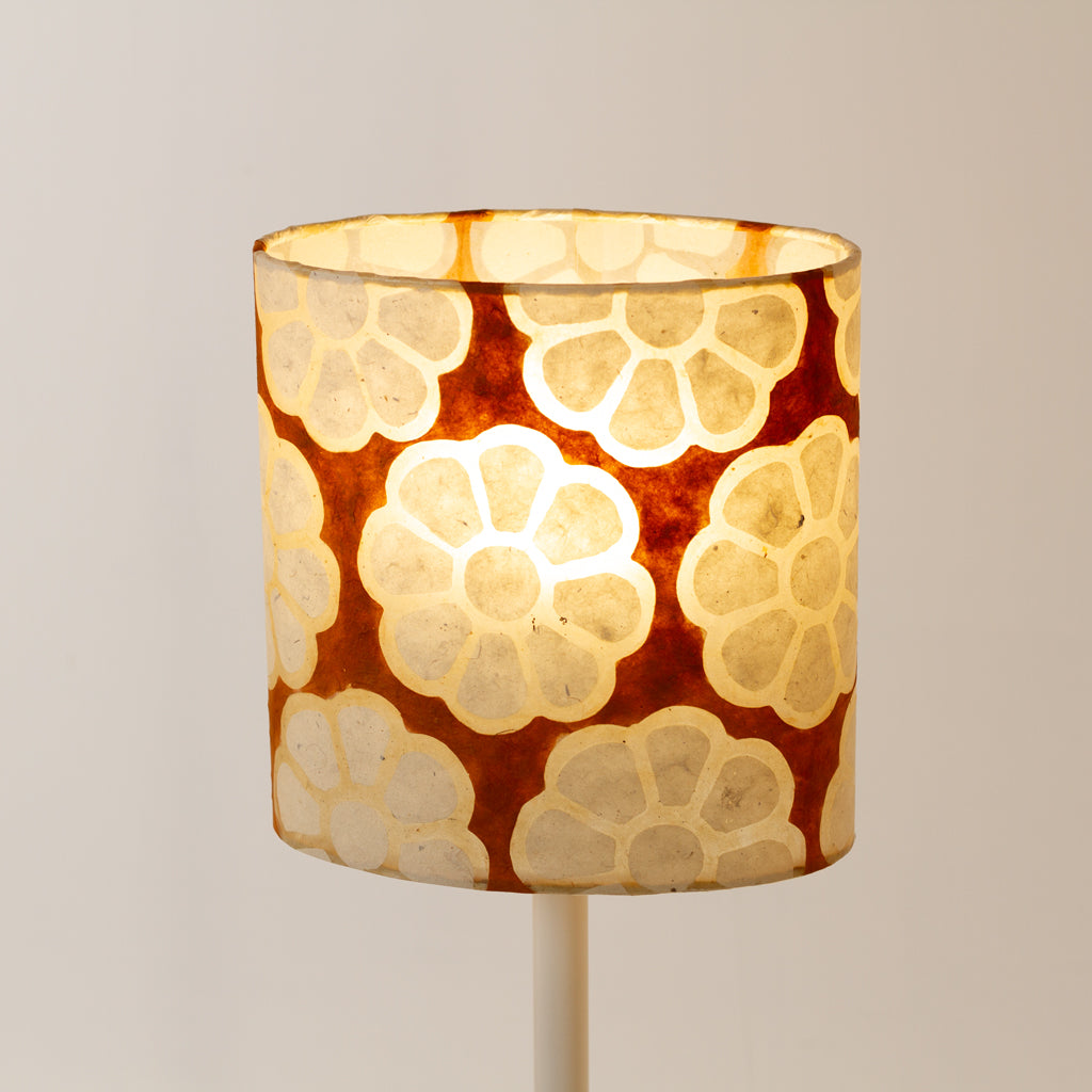 Oval Lamp Shade - P20 - Batik Big Flower on Brown, 20cm(w) x 20cm(h) x 13cm(d)