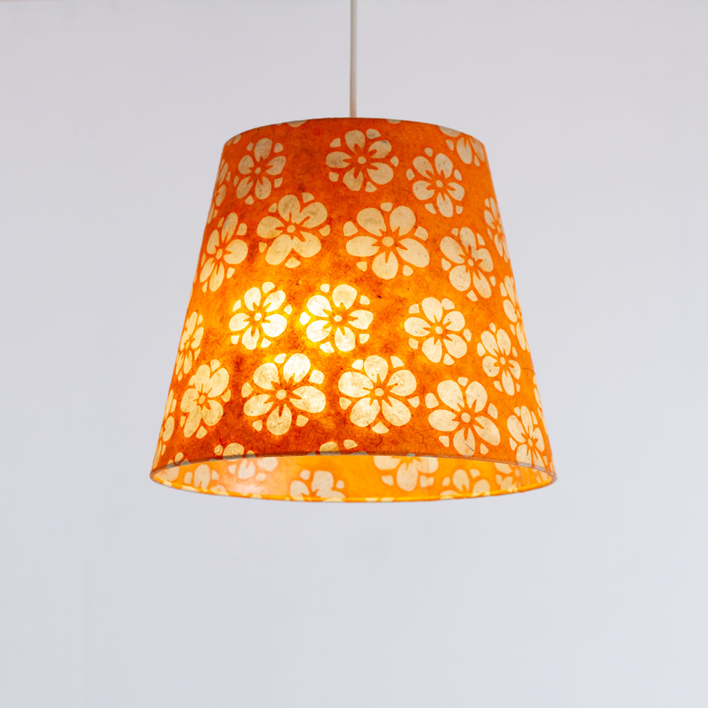 Conical Lamp Shade P94 - Batik Star Flower on Orange, 20cm(top) x 30cm(bottom) x 25cm(height)