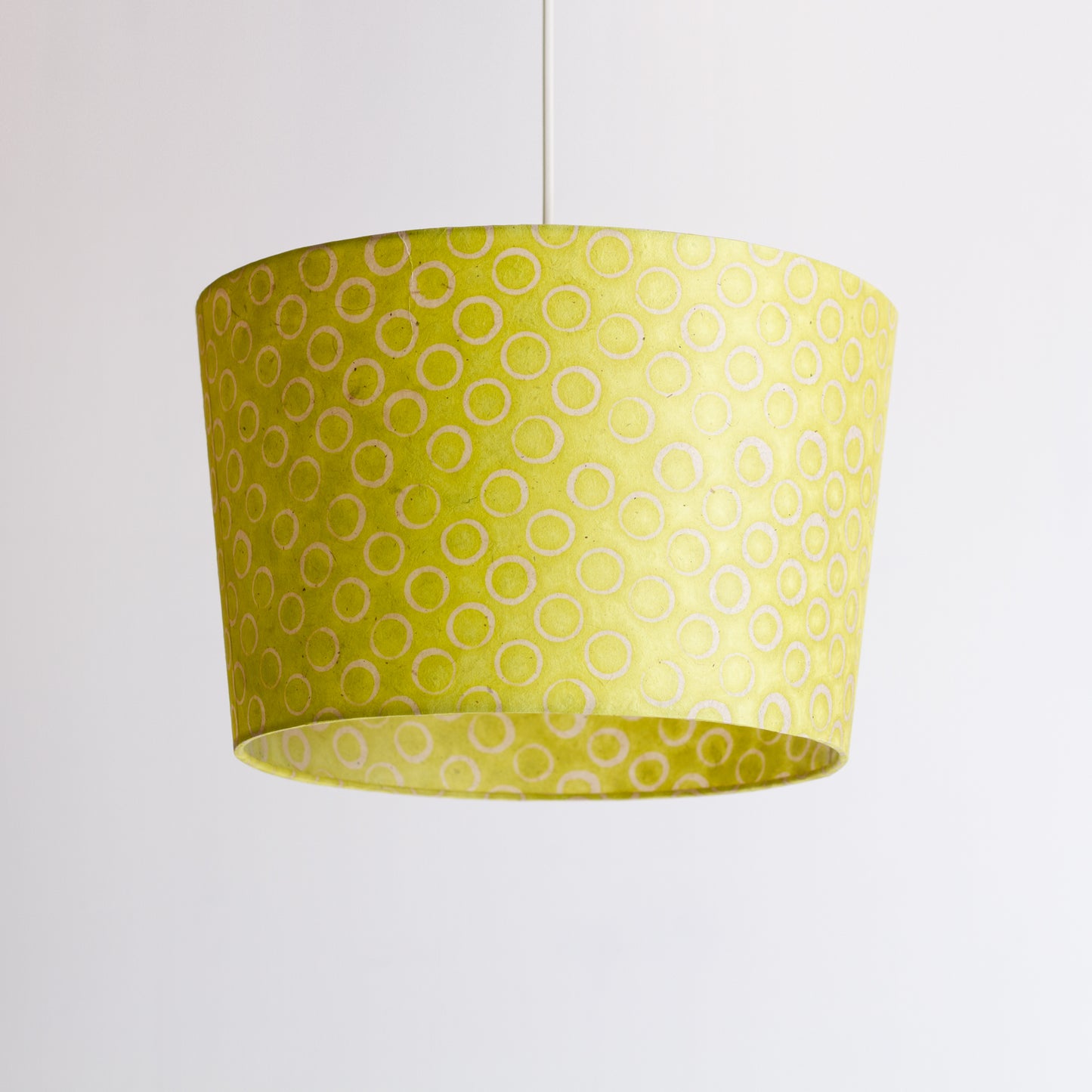 Conical Lamp Shade P02 - Batik Lime Circles, 30cm(top) x 35cm(bottom) x 22cm(height)