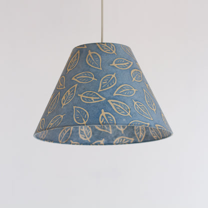 Conical Lamp Shade - P31 - Batik Leaf on Blue, 15cm Top, 35cm Bottom, 22cm Height