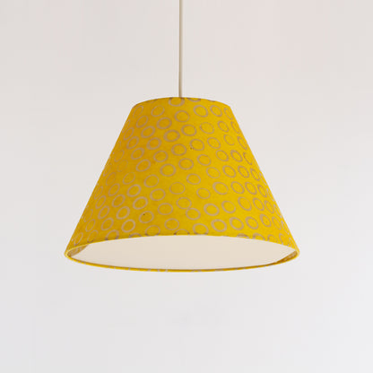 Conical Lamp Shade - P71 - Batik Yellow Circles, 15cm Top, 35cm Bottom, 22cm Height