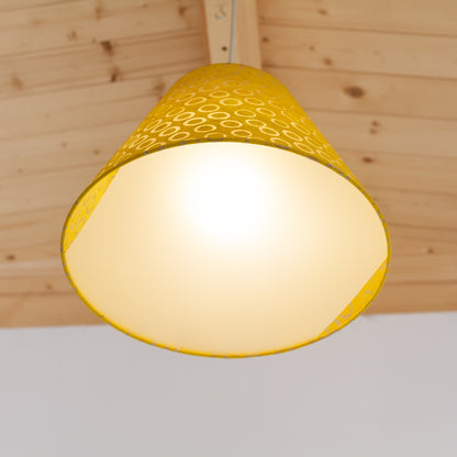 Conical Lamp Shade - P71 - Batik Yellow Circles, 15cm Top, 35cm Bottom, 22cm Height