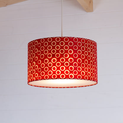 Drum Lamp Shade - P83 ~ Batik Red Circles, 35cm(d) x 20cm(h)