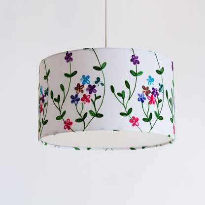 Drum Lamp Shade - P43 - Embroidered Flowers on White, 35cm(d) x 20cm(h)