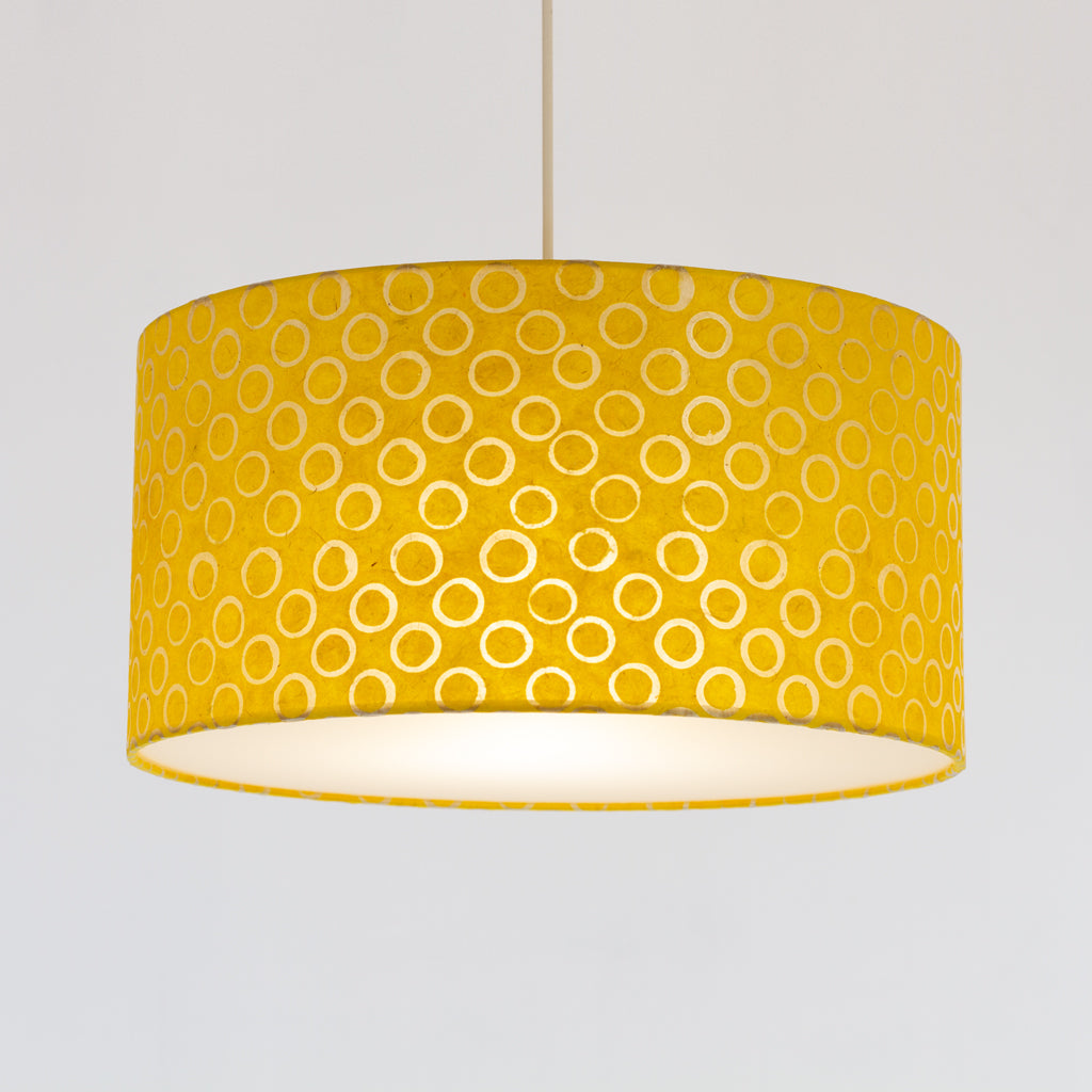 Drum Lamp Shade - P71 - Batik Yellow Circles, 40cm(d) x 20cm(h)