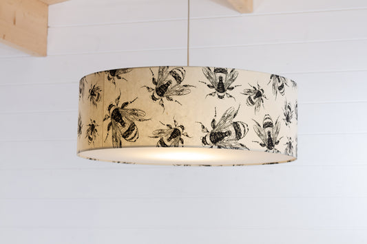 Drum Lamp Shade - P42 - Bees Screen Print on Natural Lokta, 60cm(d) x 20cm(h)