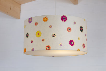 Drum Lamp Shade - P35 - Batik Multi Flower on Natural, 60cm(d) x 30cm(h)