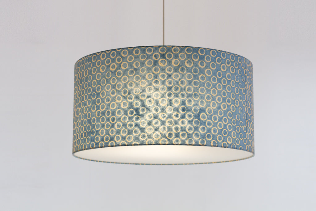 Drum Lamp Shade - P72 - Batik Blue Circles, 60cm(d) x 30cm(h)