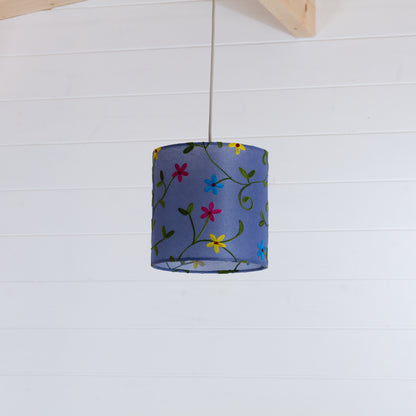 Drum Lamp Shade - P46 ~ Embroidered Evening Blue, 20cm(d) x 20cm(h)