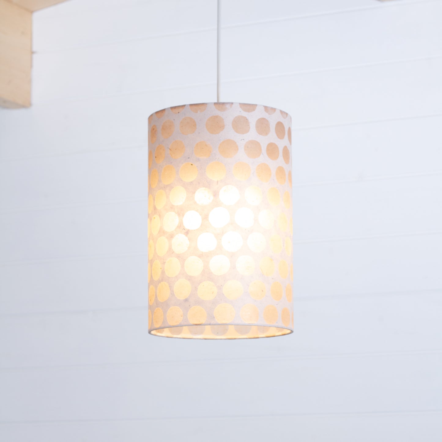 Drum Lamp Shade - P85 ~ Batik Dots on Natural, 20cm(d) x 30cm(h)