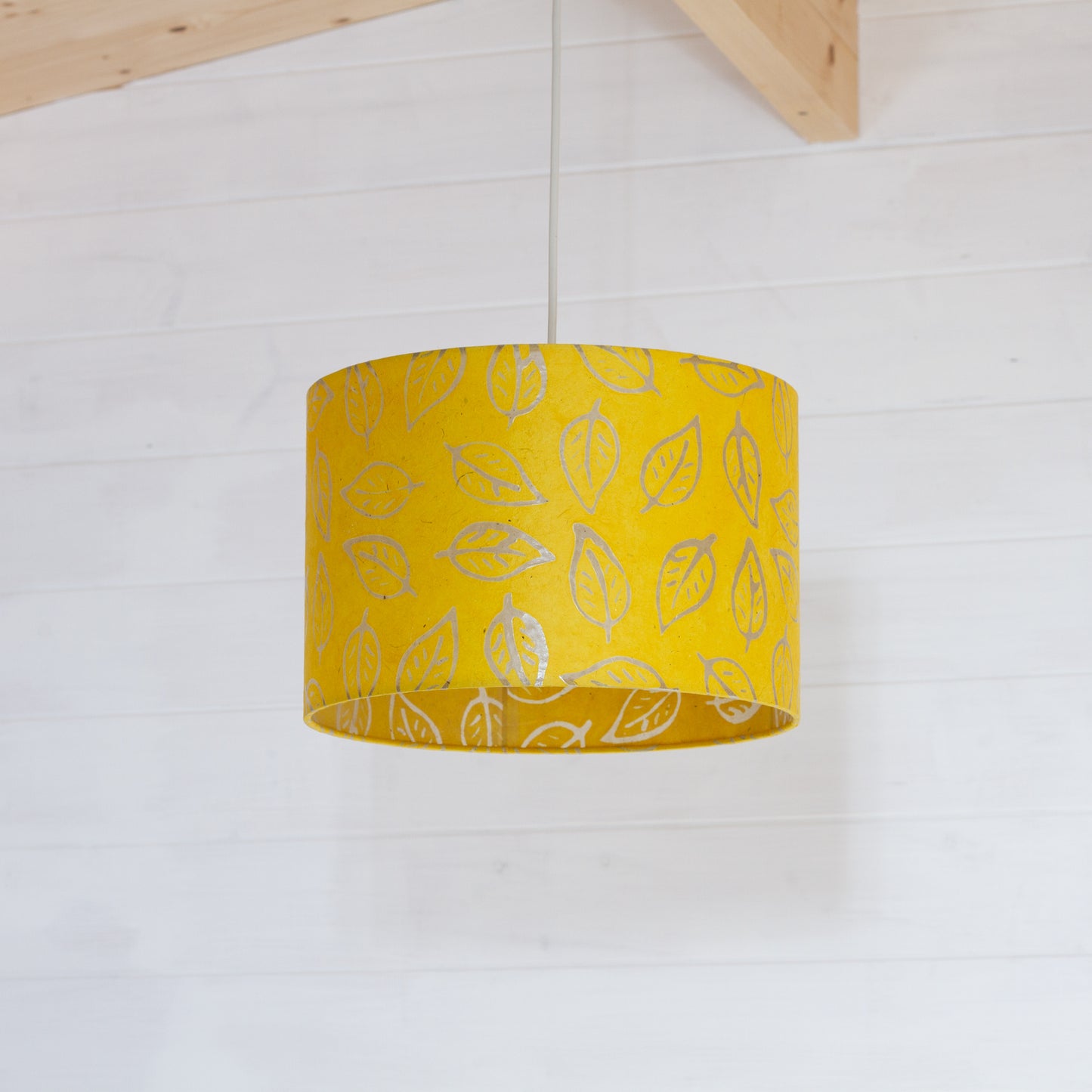 Drum Lamp Shade - B107 ~ Batik Leaf Yellow, 30cm(d) x 20cm(h)